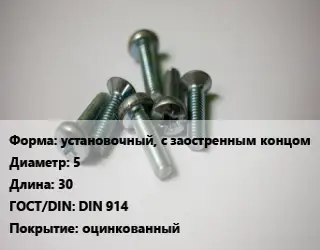 Винт установочный, с заостренным концом 5х30 DIN 914 оцинкованный